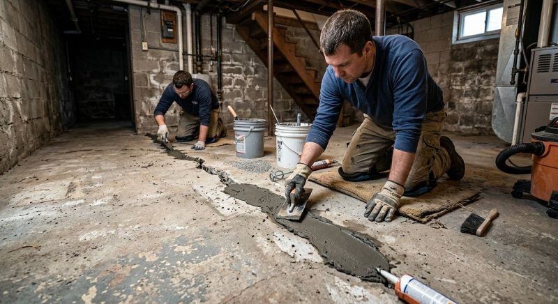 Cracked Basement Floor Repair in North Andover, MA